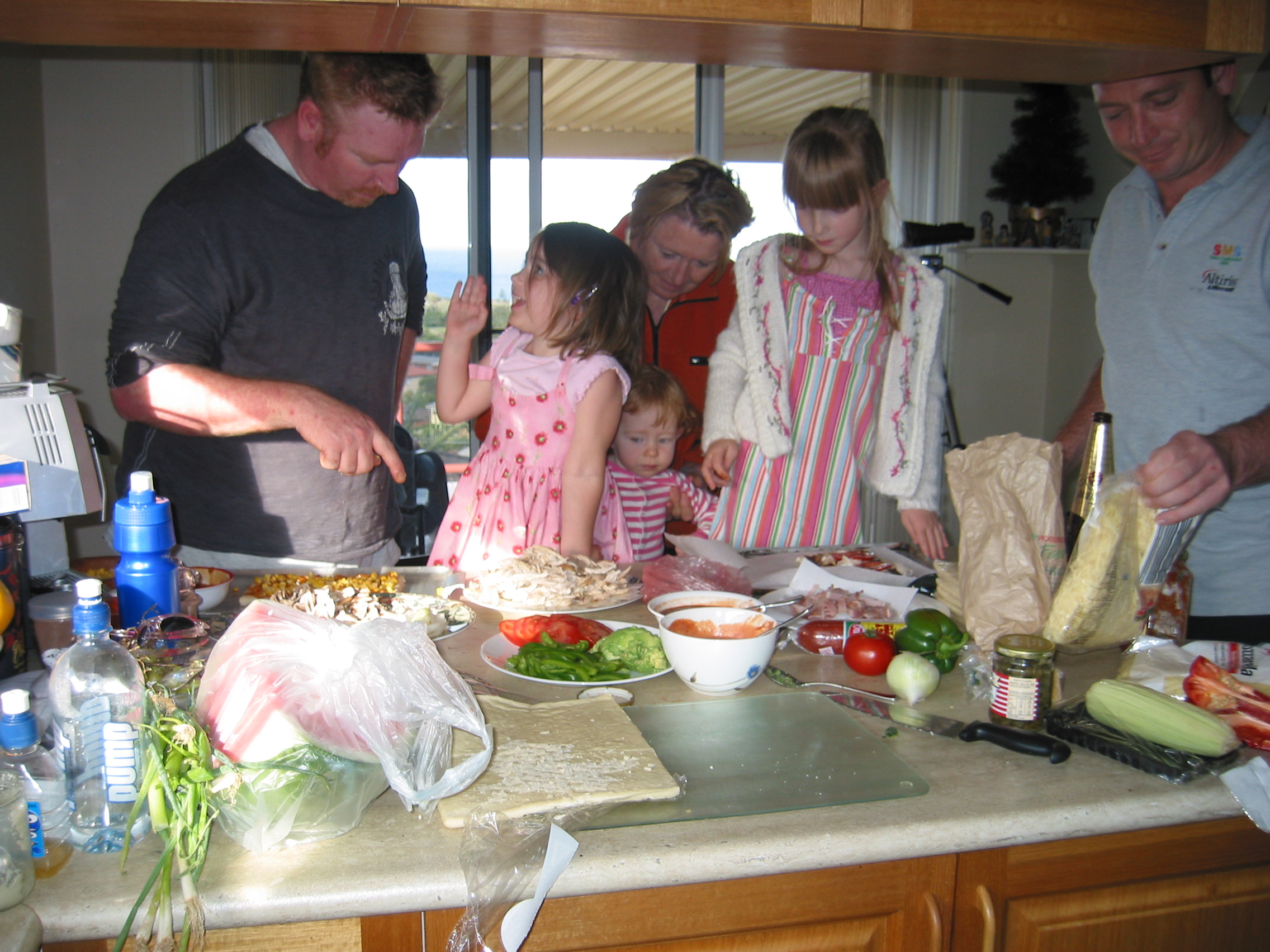 Sainsbury clan in the kitchen in Forster