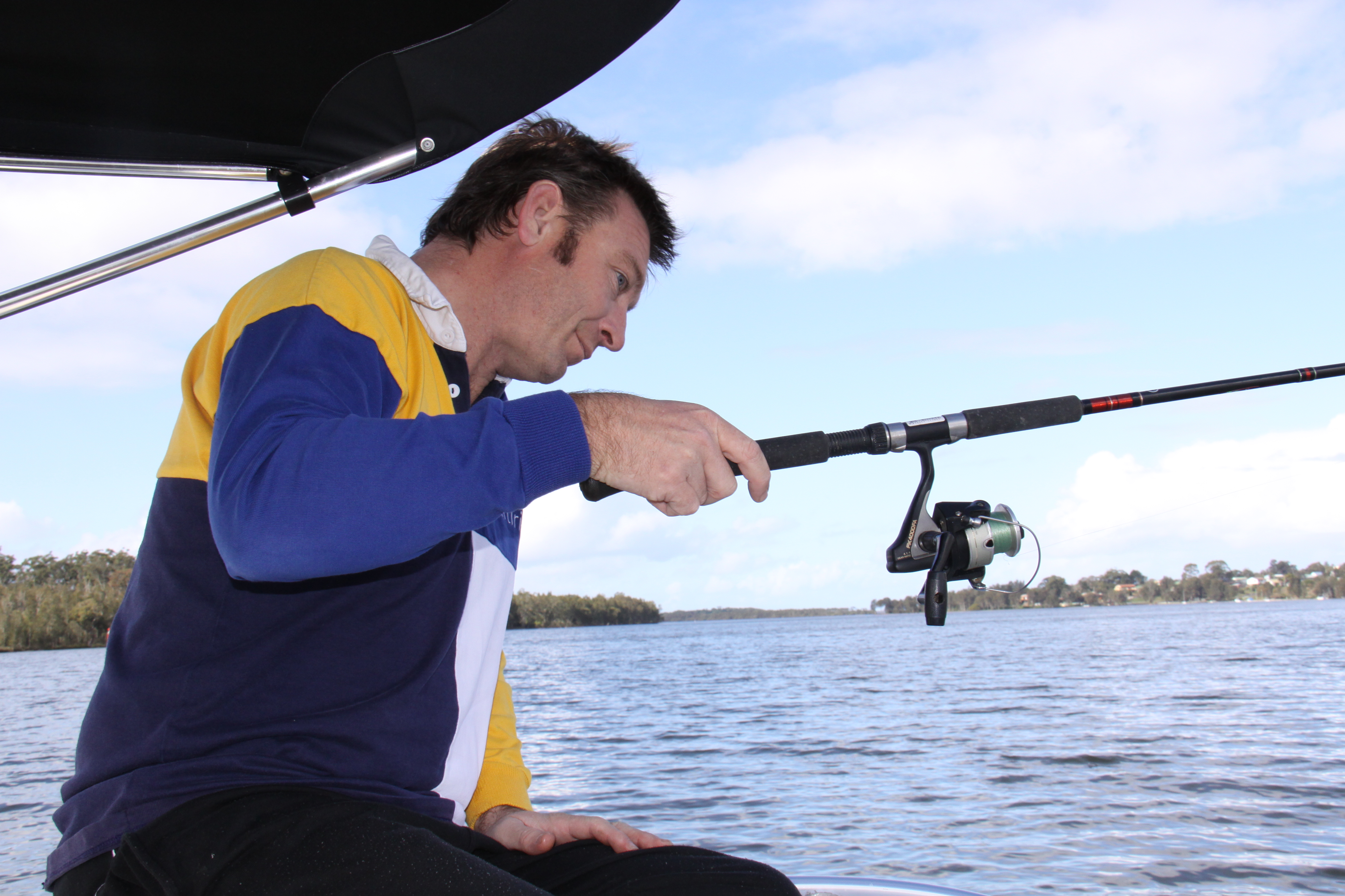 Michael fishing Myall Lakes, Forster