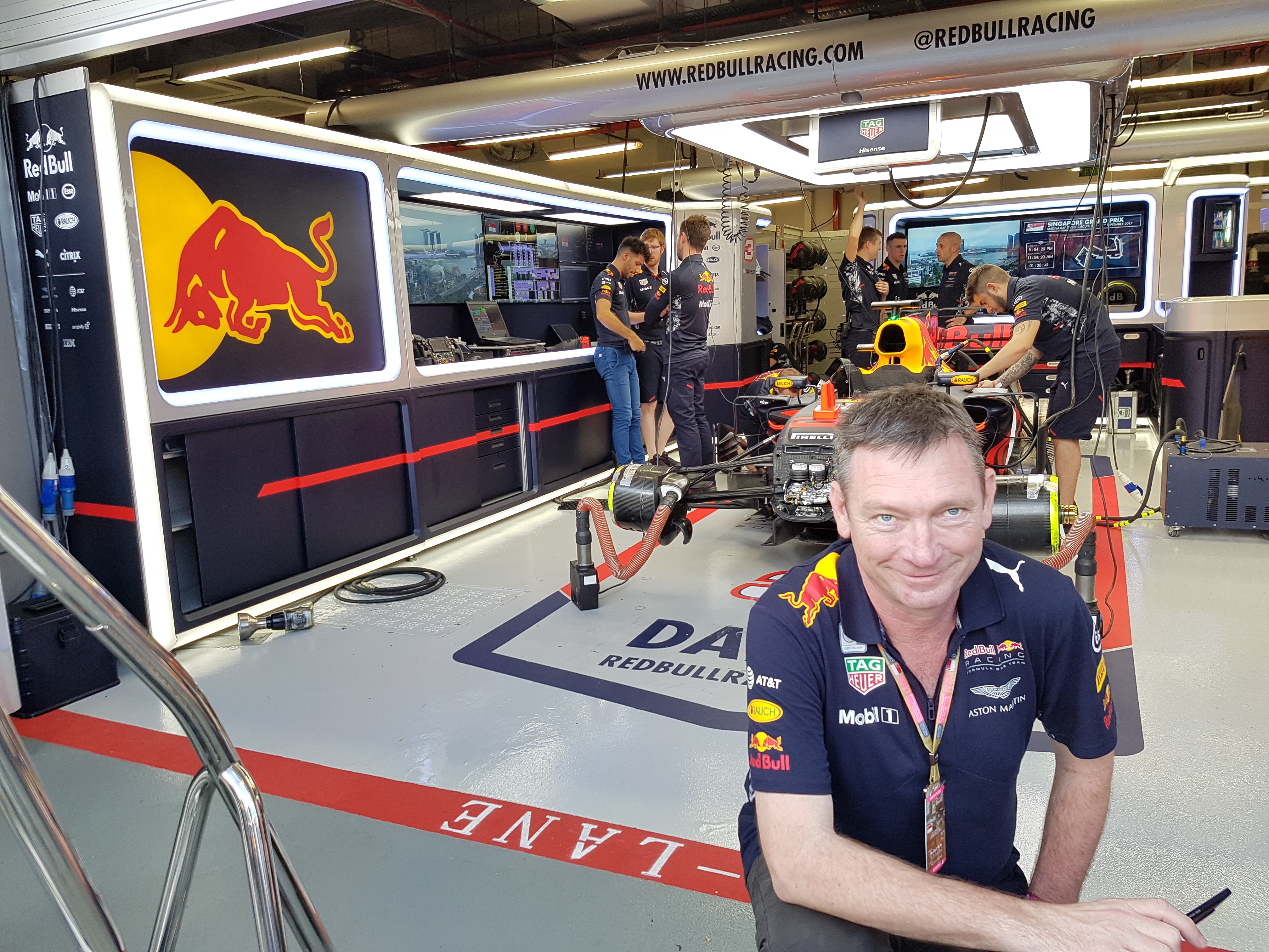 Michael at Red Bull F1 team garage