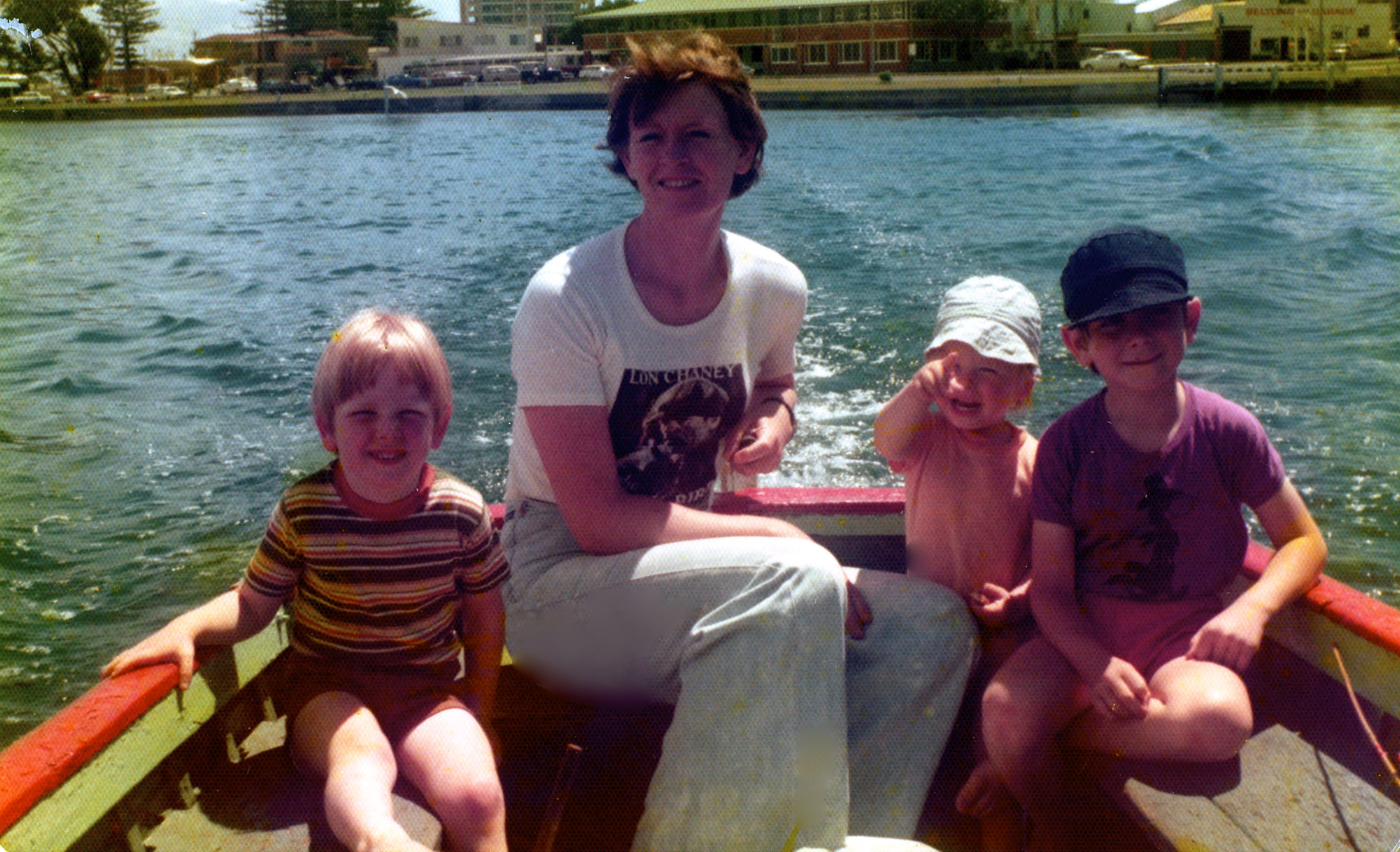 Camille and the kids on the lake in Forster