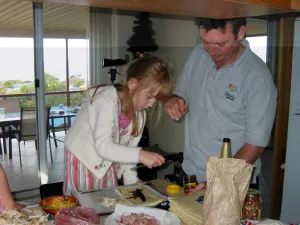 Michael and Katie cooking in Forster