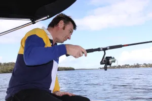Michael fishing Myall Lakes, Forster