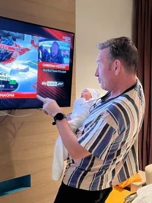 Michael and Baby Oscar watching F1