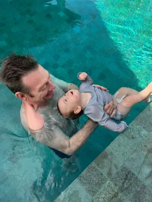 Michael and Oscar swimming