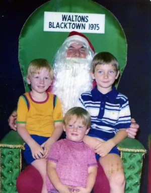 Michael, Brendan & Gavin photo with Santa in Blacktown 1975