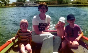 Camille and the kids on the lake in Forster